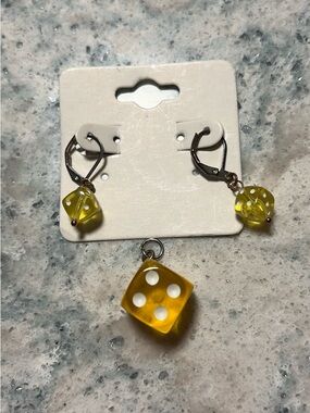 Yellow Dice Drop Earrings with Matching Charm